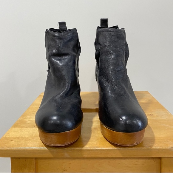 Jeffrey Campbell Black Leather Cutout Wood Heel Bootie ODELIA 10M - Picture 2 of 10